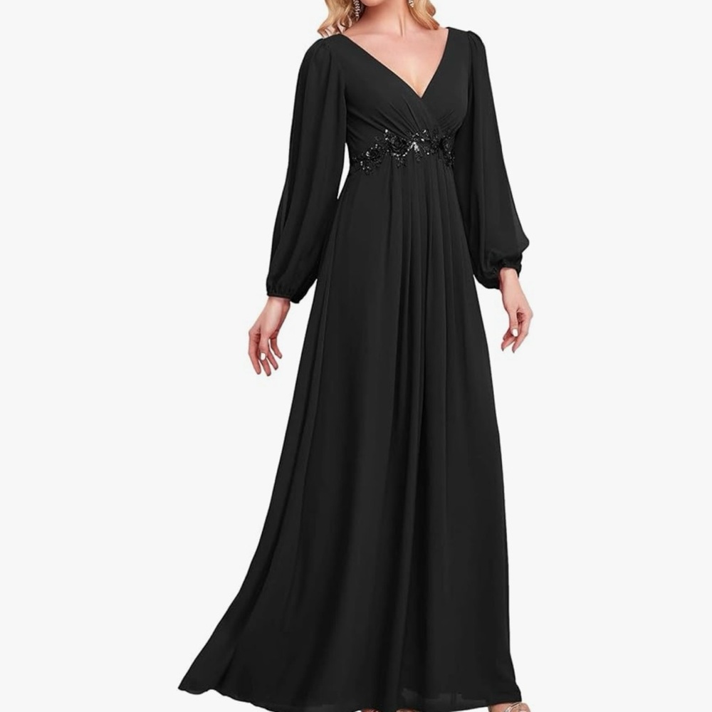 Ever Pretty Black Sequin Embellished Long Sleeve Gown